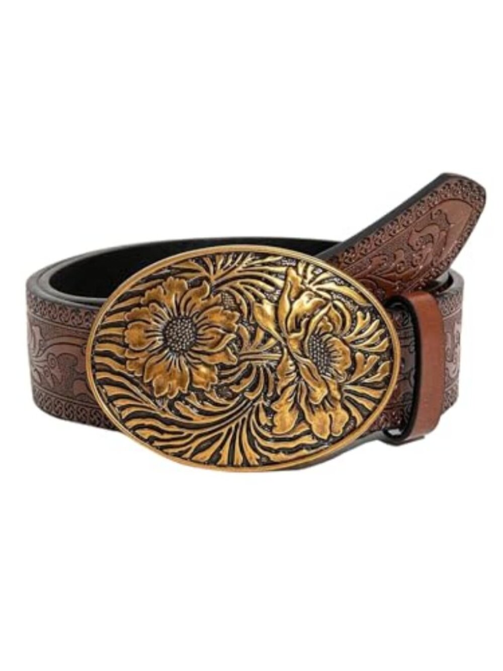 Women's Western Cowgirl Belt Floral Vintage Leather Buckle Waist